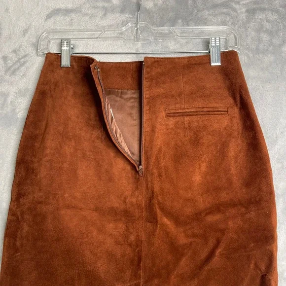 Vintage The‎ Limited Leather Mini Skirt Womens 4 26 Brown Suede Pencil Y2K 2000s - Picture 4 of 10